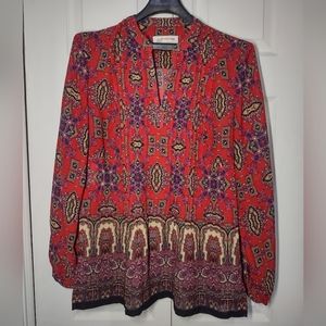 Jones New York sport boho style long sleeve blouse red size medium Paisley